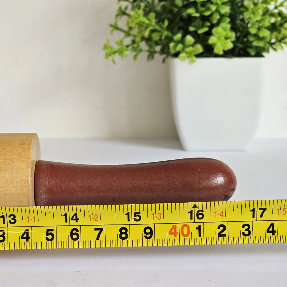 Vintage Decorative Wooden Rolling Pin with Red Apple Rustic Farmhouse Design